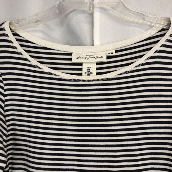 H&M L.O.G.G Womens Medium Gray White Striped Stretch Top M - Picture 3 of 7